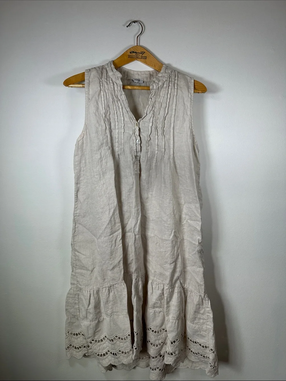 ✨ Rosemarine Italian 100% Linen Sleeveless Pintuck Eyelet Hem Dress Women's XL✨ - Picture 3 of 12